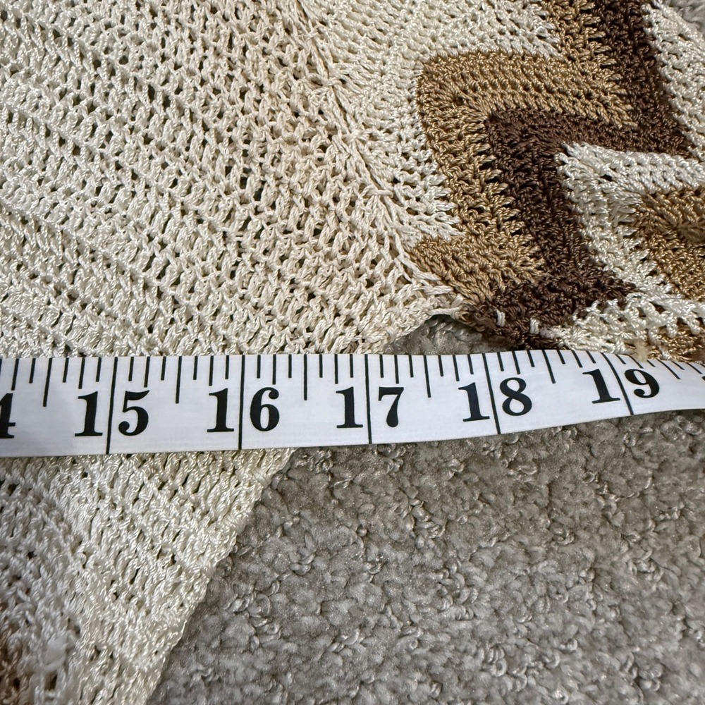 Vintage Silk Blend Crochet Knit Top Sweater Bell Sleeve Cream Brown Small 70s - Picture 9 of 10